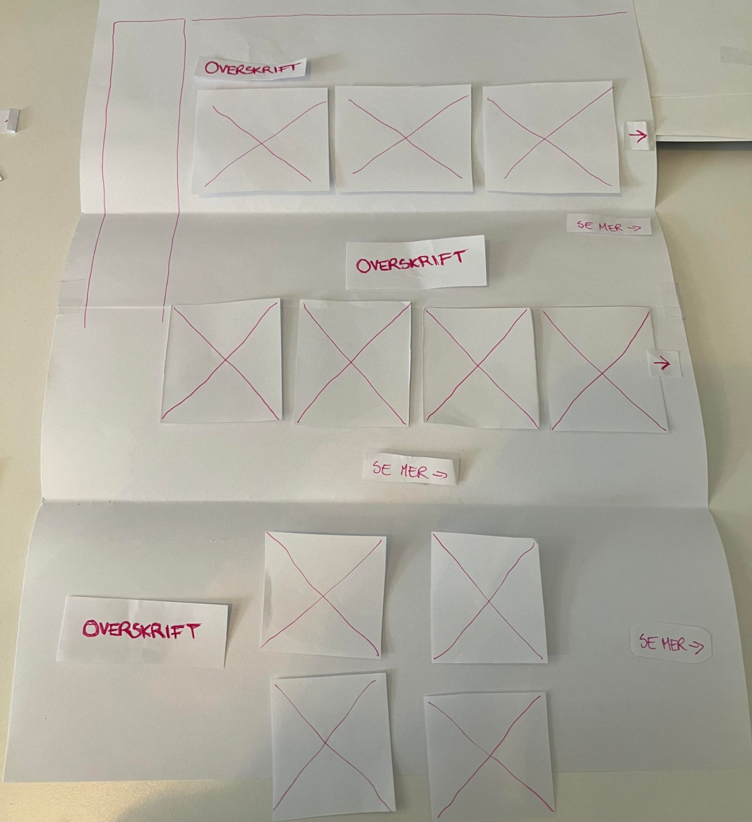 Paper prototype showing a simplified layout of the product display area.